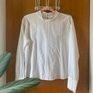 Elegant White Lace Trim Blouse